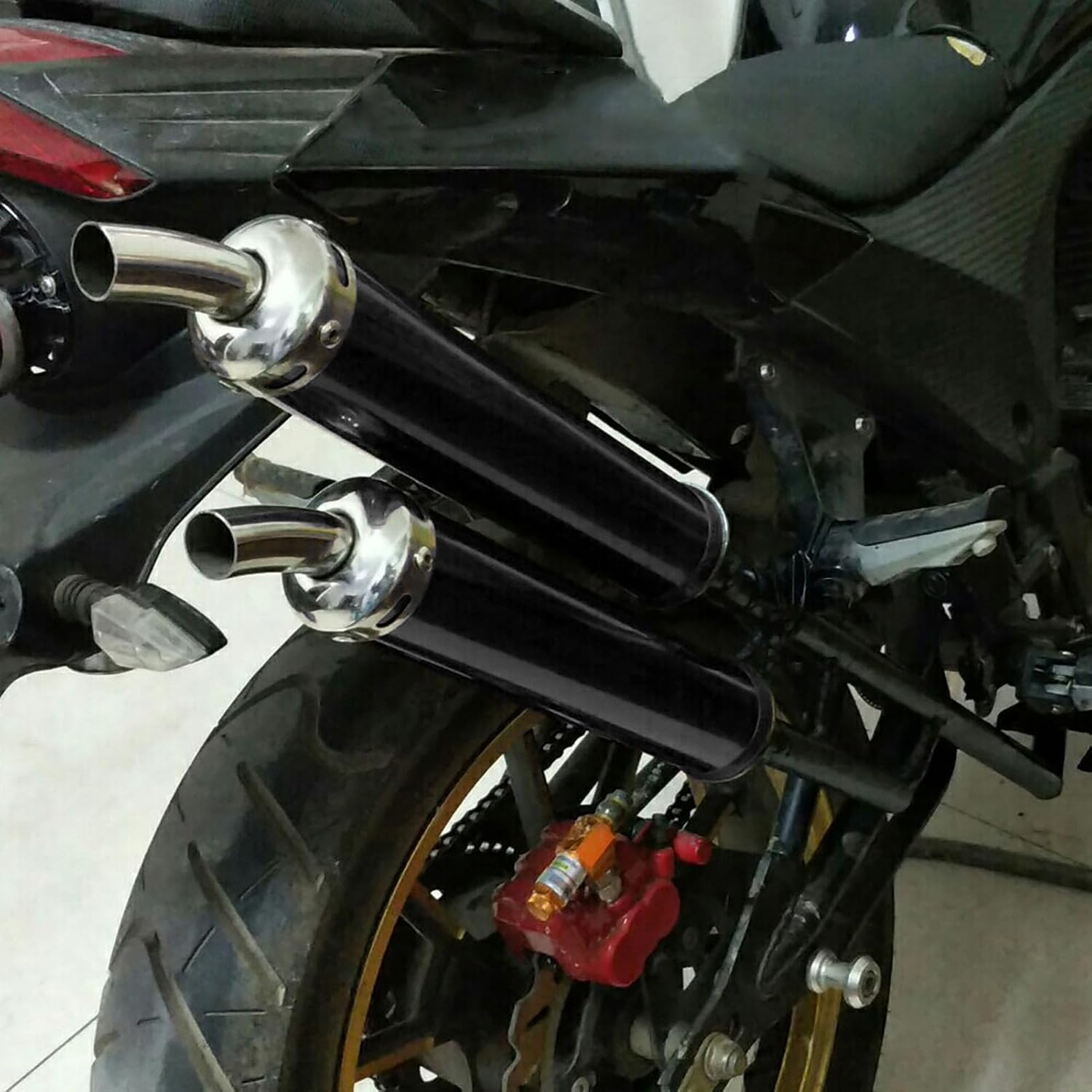 Generic Stainless Steel Exhaust Muffler Silencer 20Mm/0.8In Modified Parts for 2 Stroke Motorcycle High Strength Noise Reduction Stylish Design (Black) image number 3