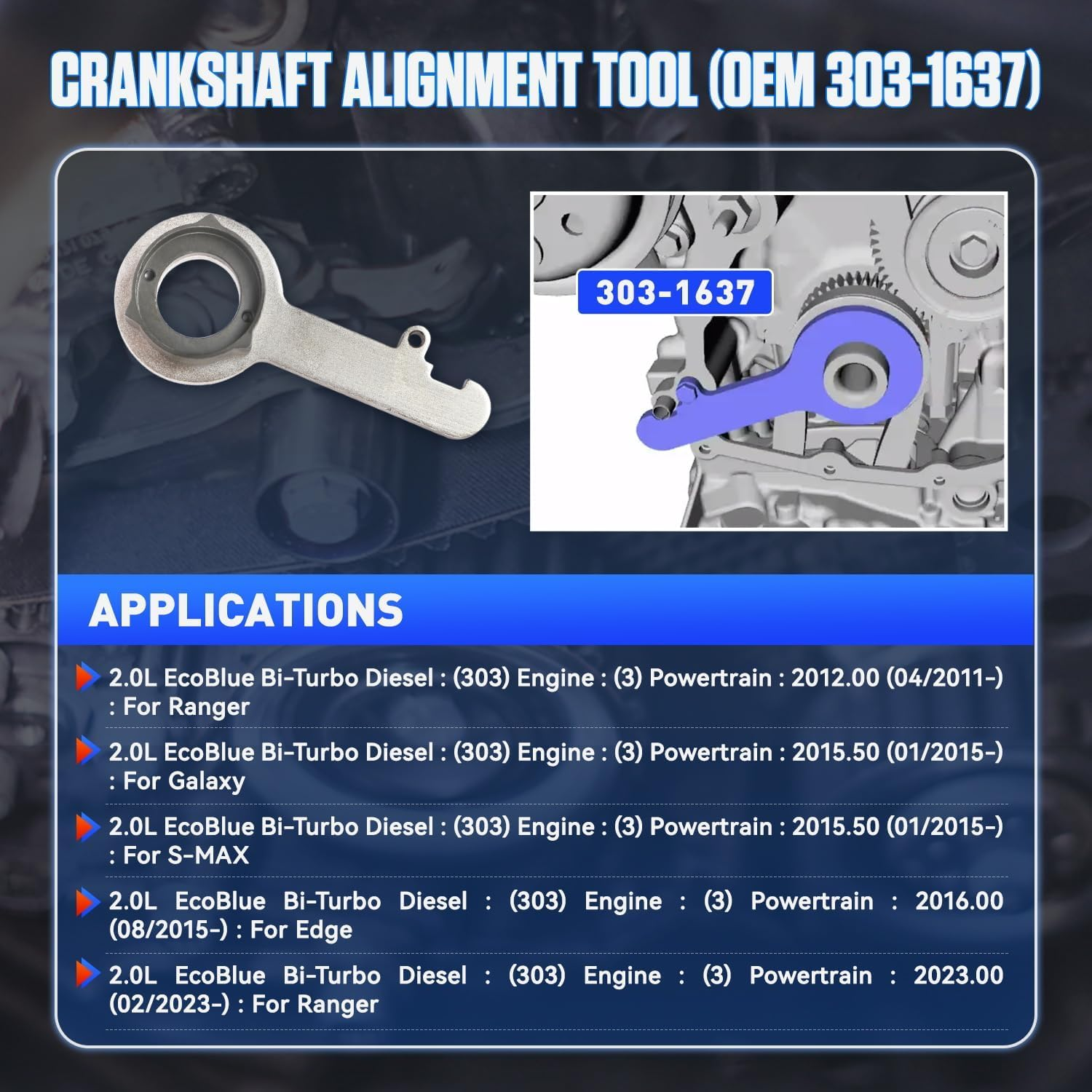 Diesel Timing Tool Kit - Latest Generation Engine Camshaft Adjusting Tool with Flywheel and Crank Alignment Compatible for Ford Transit Ecoblue 2.0 TDCI Diesel Engine image number 3