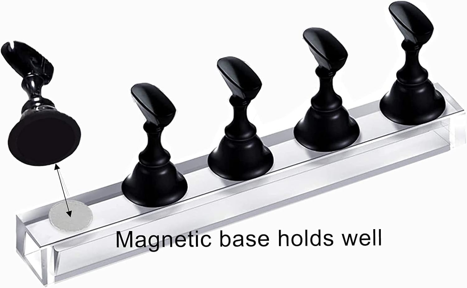 Acemedia 2 Sets Acrylic Nail Display Stand Nail Holder Magnetic Nail Practice Stand Fingernail DIY Nail Design Stand for False Nail Manicure Tool (Black) image number 3
