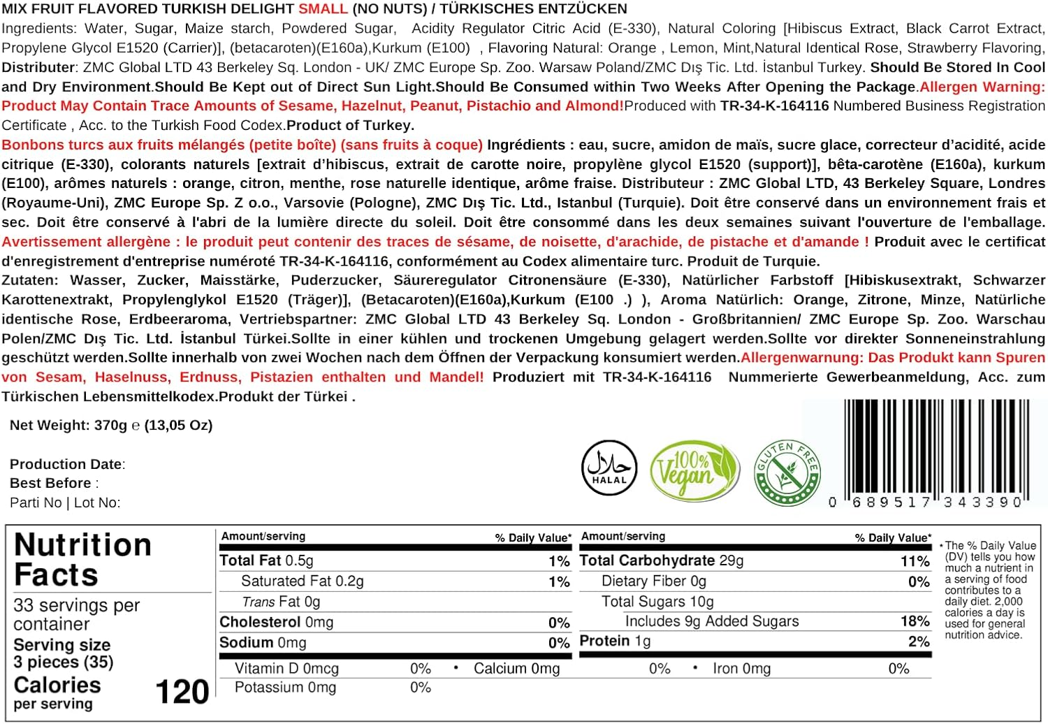 Mughe Gourmet Turkish Delight Candy Elegant Gift Box - 13.05Oz/370G - Halal, Vegan Lokum Fruit Flavors Rose, Strawberry, Lemon, Orange, Mint - Gifts for Special Occasions, Mother'S Day, Birthdays image number 2