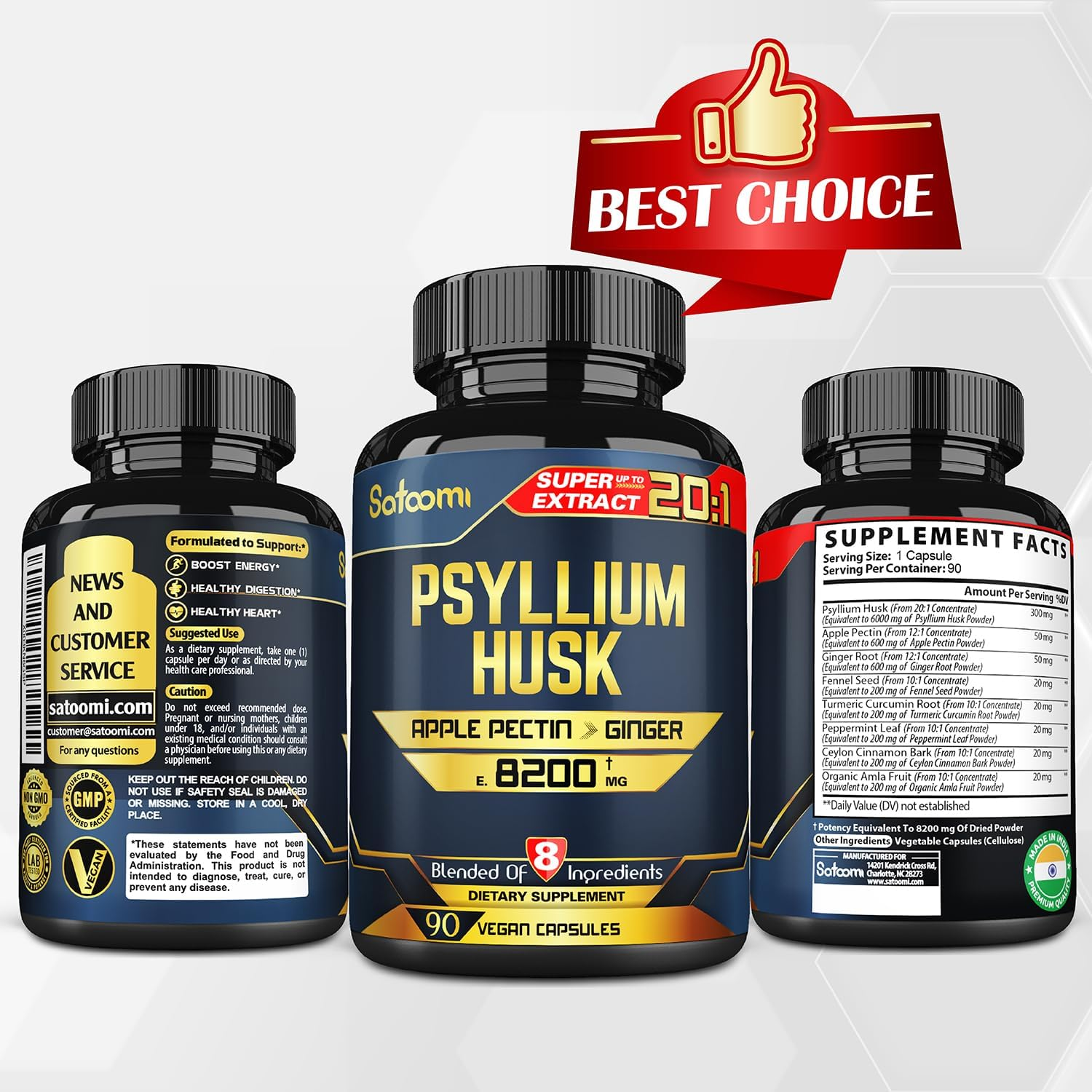 Fibre Supplement - Psyllium Husk Extract Capsules - 3 Month Supply - Blended with Apple Pectin, Ginger, Fennel, Turmeric, Peppermint, Cinnamon, Amla - Support Digestive & Immune Health image number 2