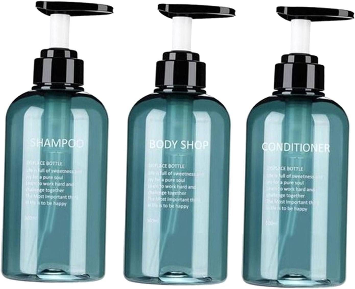 Yuksok 300/500Ml 3 Pack Empty Shampoo Bottles Soap Pump Refillable Body Wash Shampoo and Conditioner Bottles Blue Plastic Pump Bottle Dispenser and Label, Blue-500Ml