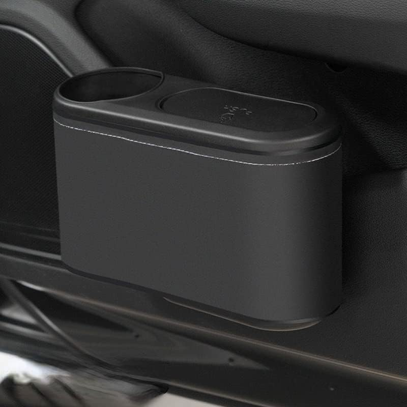 Car Trash Can with Lid,Mini Car Garbage Can Leakproof Trash Bin for Car,Automotive Garbage Container Accessories (Beige)