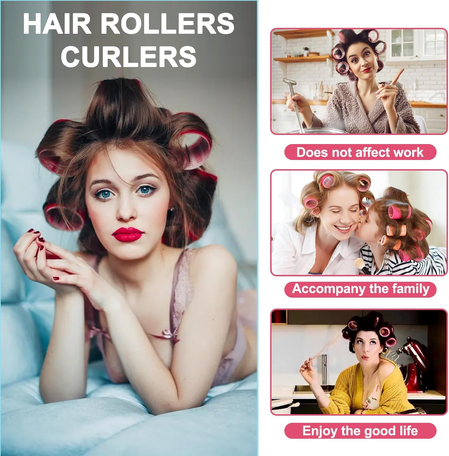 Hair Rollers, 12 Pack Self Grip Salon Hairdressing Curlers, Hair Roller Sets, Hair Curlers, DIY Curly Hairstyle, Colors May Vary, Jumbo