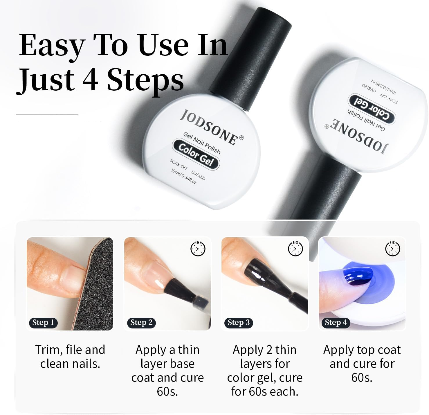 JODSONE 2Pcs Nail Polish Set 10Ml Black and White Gel Polish，Soak off LED U V Nail Gel Manicure All Seasons Polish Nail image number 4