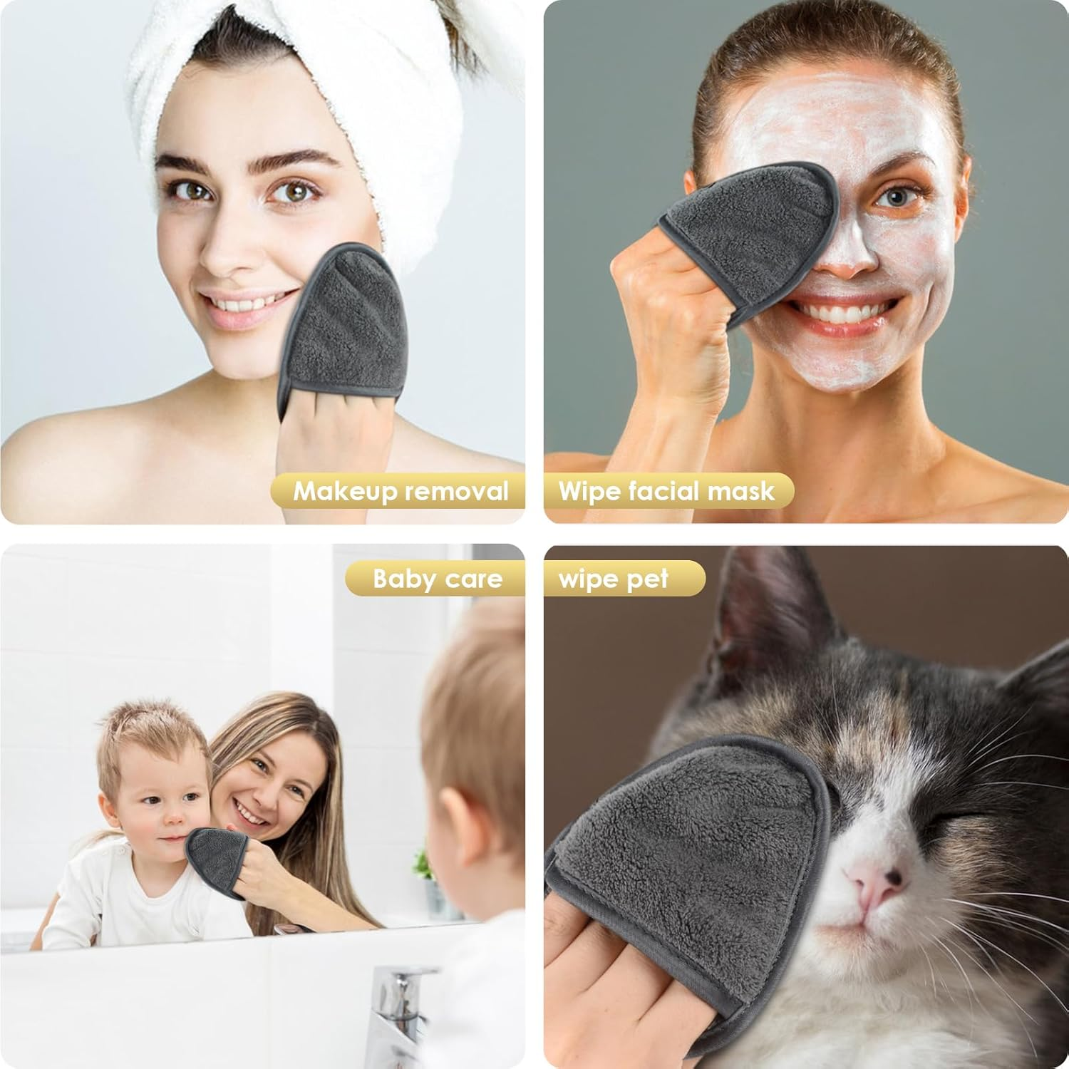 SINLAND 6 Pack Microfiber Makeup Remover Pads Reusable Makeup Eraser Washable Facial Cleansing Pads with Laundry Bag Dark Grey image number 1