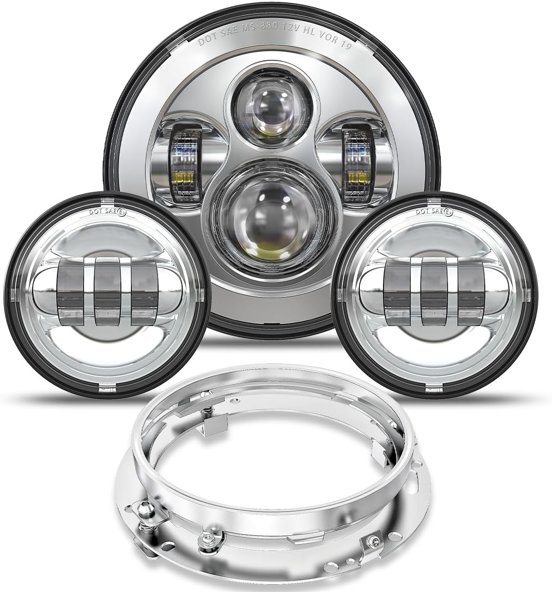 TRUCKMALL 7 Inch LED Headlight Fog Passing Lights DOT Kit Ring Motorcycle for Touring Road King Ultra Classic Electra Street Glide Tri Cvo Heritage Softail Slim Deluxe Fatboy Chrome