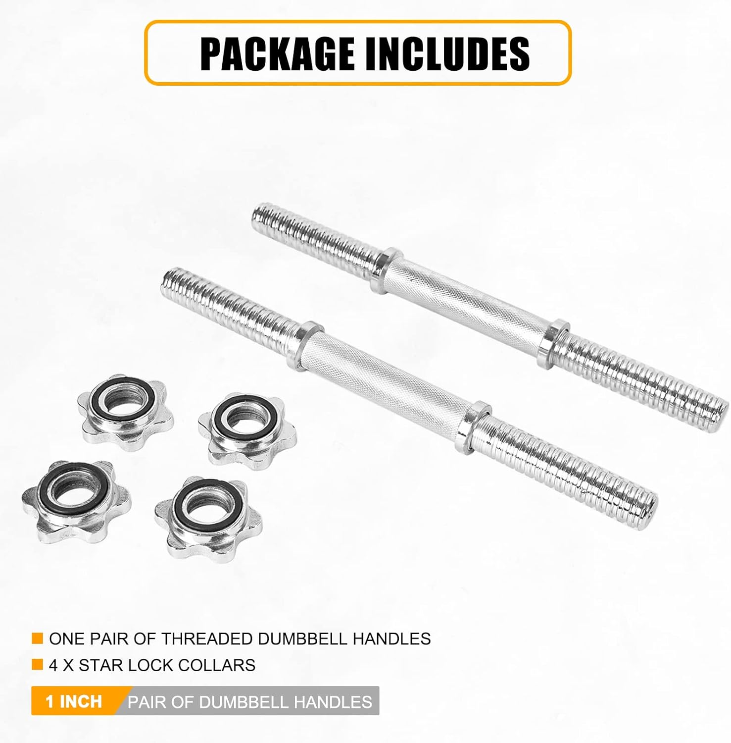 Threaded Dumbbell Rubber/Chrome Handles 1 Inch Pair, Adjustable Dumbbell Bar Handles, Fits Standard Weight Plates with 1&rdquo; Diameter, for Gym Workouts, Exercise, Weightlifting, Sold in Pair image number 4