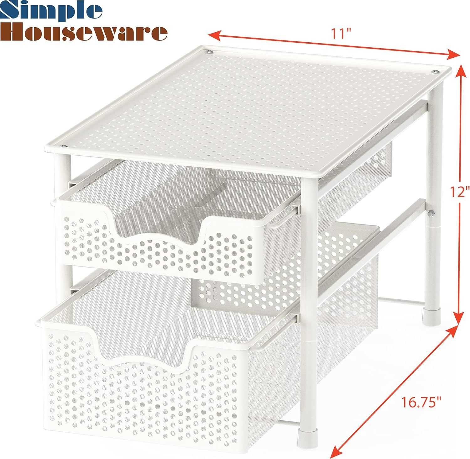 Simple Houseware Stackable 2 Tier Pull Out Drawer for Cabinets and under Sink Organiser, Mesh White image number 7