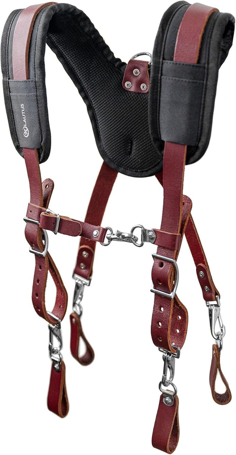 LAUTUS Leather Padded Tool Belt Suspenders W/Chest Strap| Pencil Sleeve| Comfortable & Heavy Duty | Fully Adjustable | Construction Grade |, Black, Regular image number 2