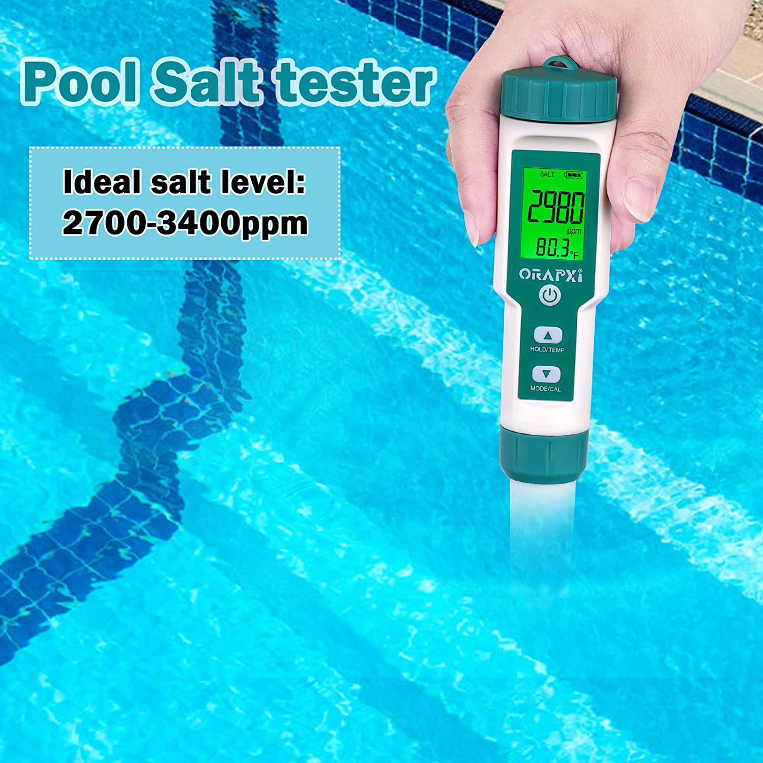 Pool Salt Tester ORAPXI Ph and Salt Meter for Saltwater Pool Ph and Salinity Digital Tester 5 in 1 Salt Meter for Swimming Pools Hot Tubs and Swim Spas