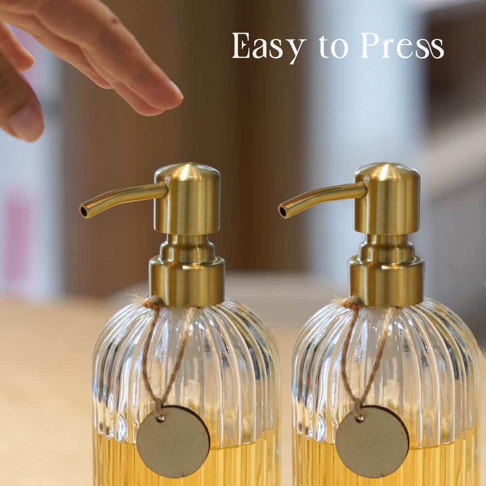 JASAI 2 Pack Royal Golded Soap Pump Replacement for Regular Mouth Soap Dispenser, Durable 304 Stainless Steel Rustproof Soap Pump for Hand Dish Soap Bottle. image number 2