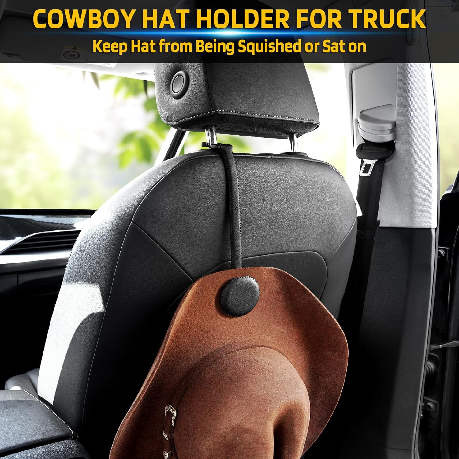 Cowboy Hat Holder for Truck, Magnetic Hat Clip Leather Hat Rack for Car, Headrest Hat Hanger Vehicle Hat Organizer Accessories - Keep Hat Shape, Black, 1 Pack image number 4