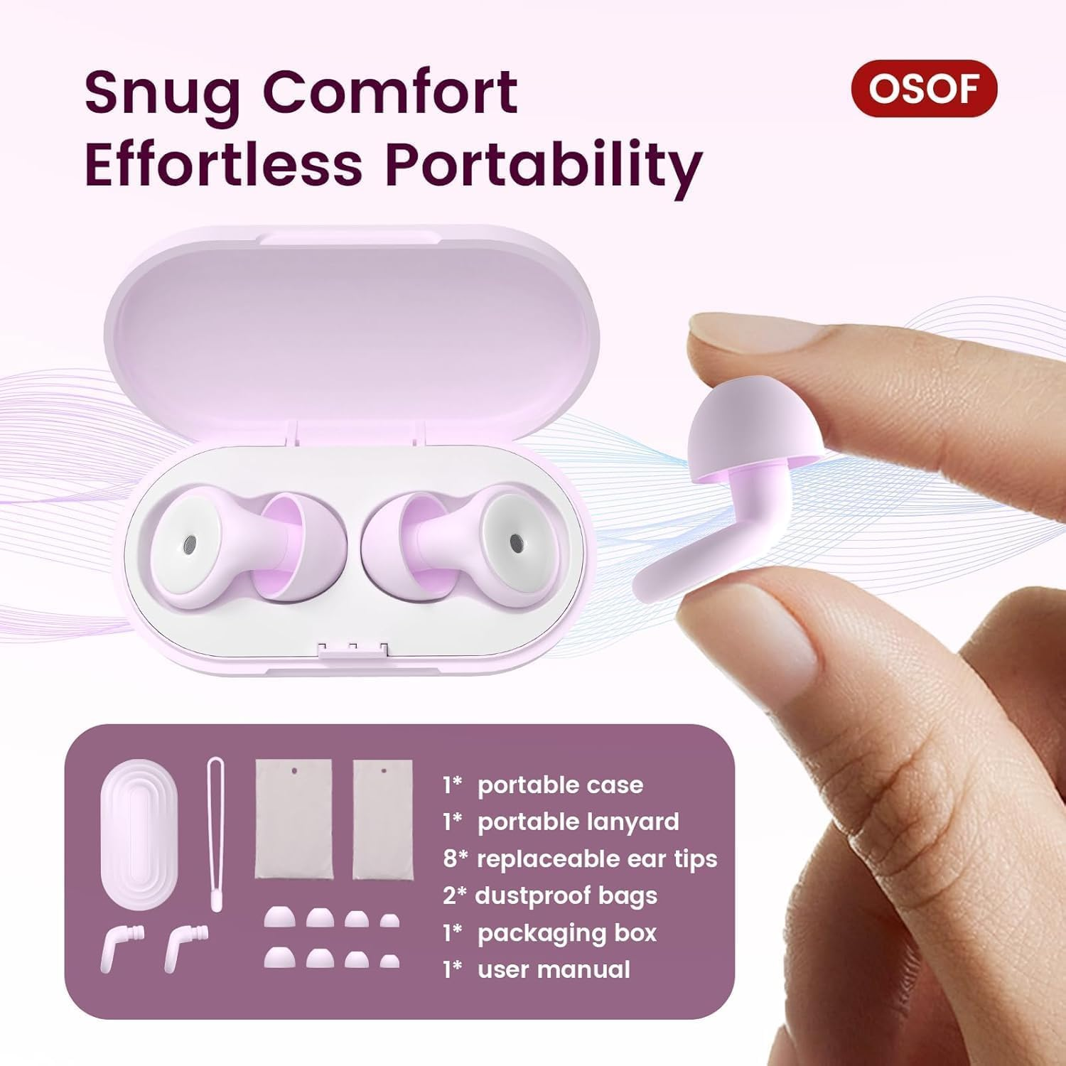 Ear Plugs for Sleeping Noise Reduction, 30Db Ear Plugs for Hearing Protection, Silicone Soft Reusable Earplugs for Sleep, Concert, Focus with Case & 4 Pair Eartips image number 5