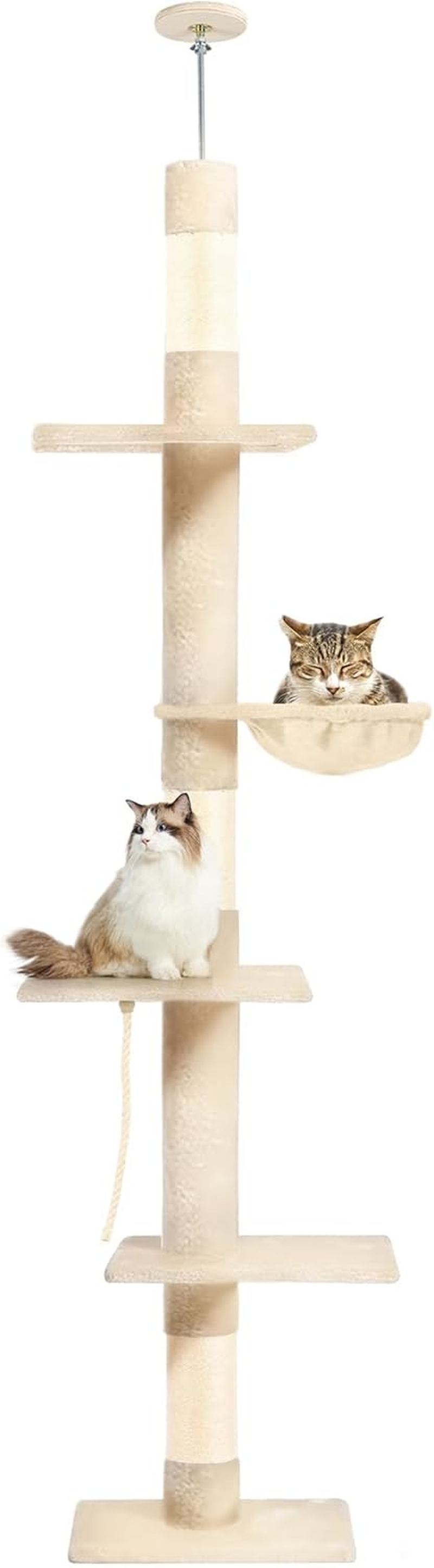 Cat Tree Floor to Ceiling, 5-Tier Cat Tower with Cozy Hammock, 220-274Cm Adjustable Height, Sisal Cat Scratching Post Provide Cats Vertical Enrichment to Jump and Climb (Dark Grey)