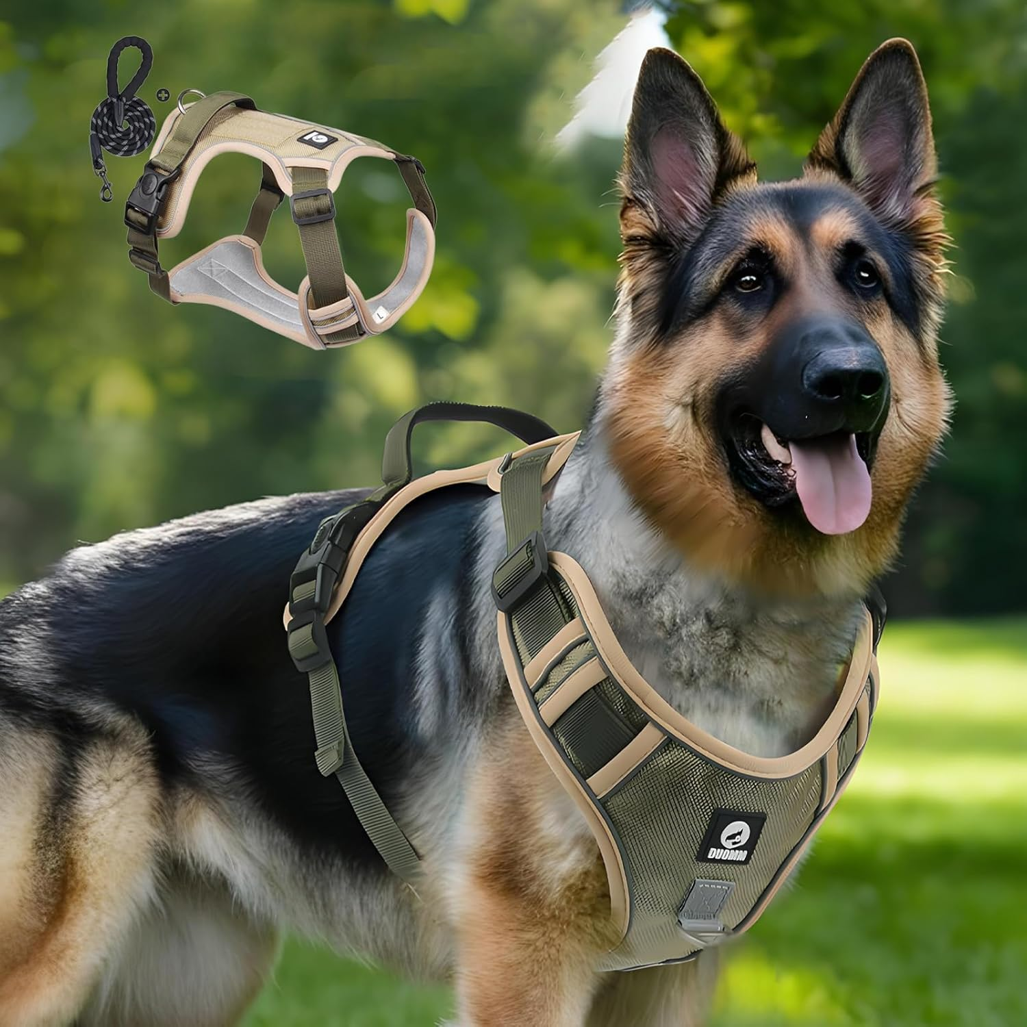 Checkzed Dog Harness for Large Dogs, Adjustable Dog Vest Style Pet Leash with Padded Handle, Reflective Strips for Large Dogs &ndash; Ideal Dog Walking Vest and Pet Outdoor Safety Gear (L, Khaki) image number 3