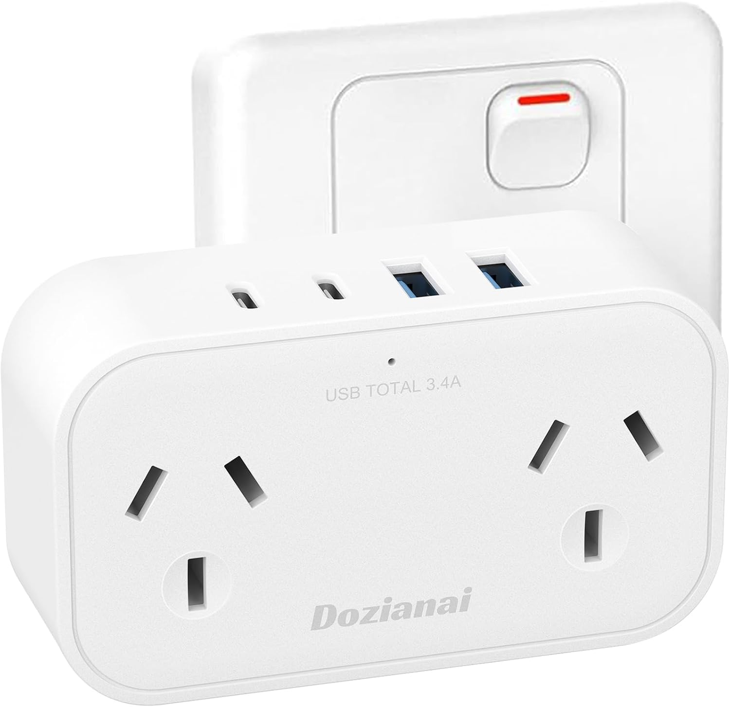 Power Board with 4 USB Ports (2 USB-C), No Cord Extension Cord, Travel Adapter, Double Adapter, USB Wall Plug, Outlet Extender for Home, Office, Cruise & Travel Essentials