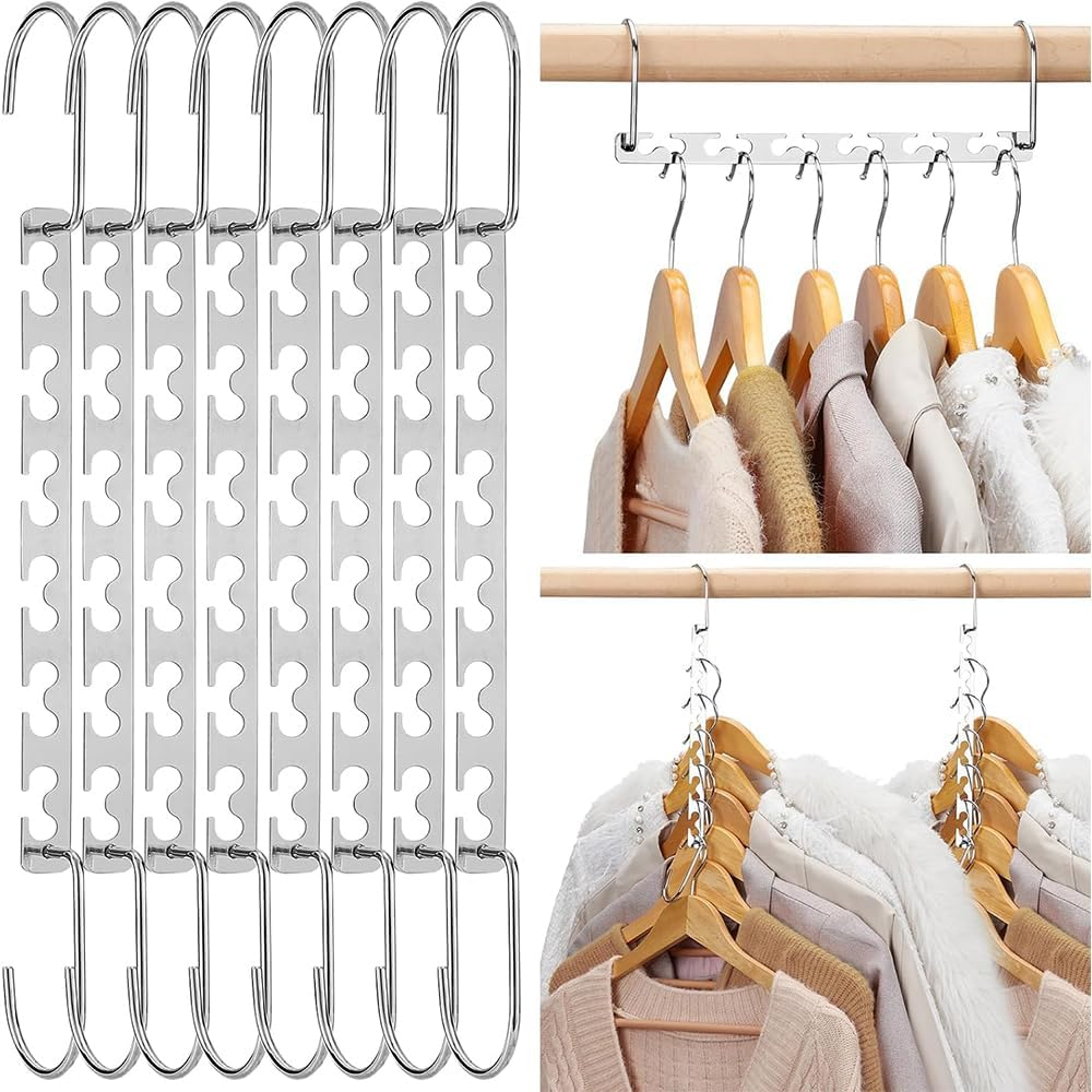 8-Pack Space Saving Magic Hangers, Stainless Steel Closet Organizer with 6 Adjustable Holes, Collapsible Wardrobe Clothes Hanger for Storage & Organization image number 5