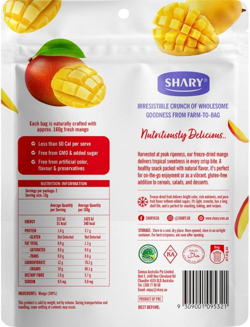 Shary Freeze Dried Mango Crisps, 6 X 30G Bulk Pack &ndash; Healthy Snack, 100% Natural, Vegan, Gluten-Free, No Added Sugar, Crunchy & Delicious image number 4