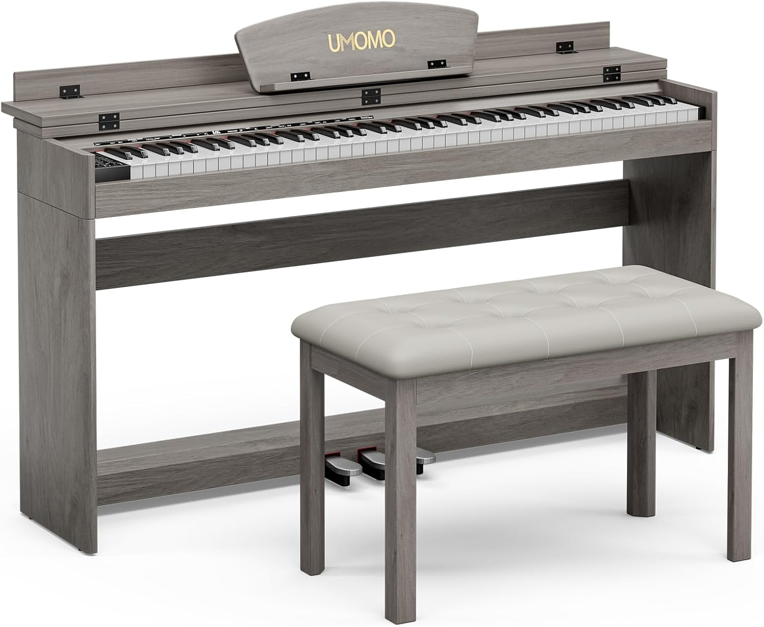 UMOMO U-710 88 Key Digital Piano Keyboard with Piano Bench, Full Size Electric Piano with Piano Stand, Headphone Jack, 3 Pedal, Electronic Piano for Beginner, Adults, Brown