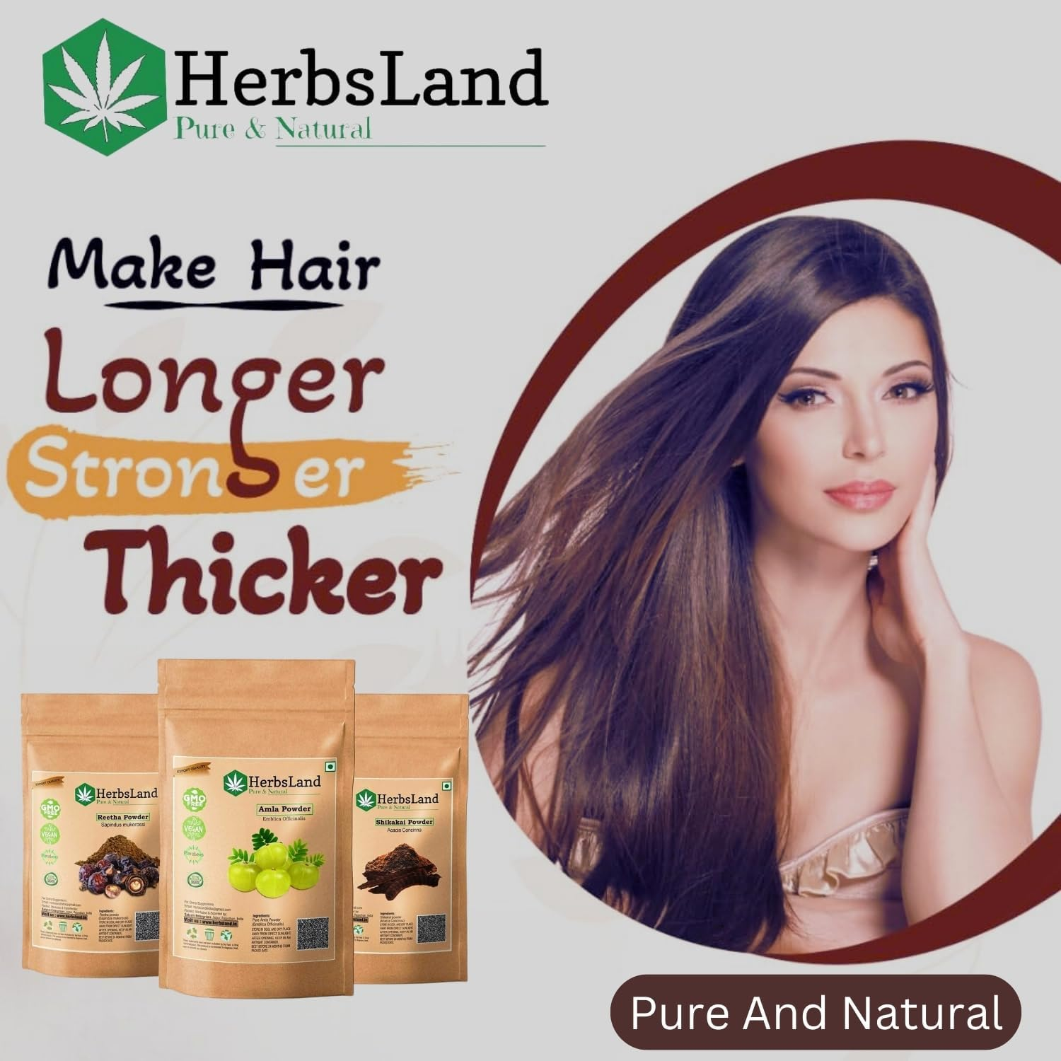 Herbsland&reg; Pure Bio Organic Amla Reetha Shikakai Powder for Face | Skin Care | Scalp with Anti-Dandruff Treatment | Hair Growth Natural Shampoo | Double Filtered for Shiny Hair (50 Gm Each) (150 Gm) image number 4