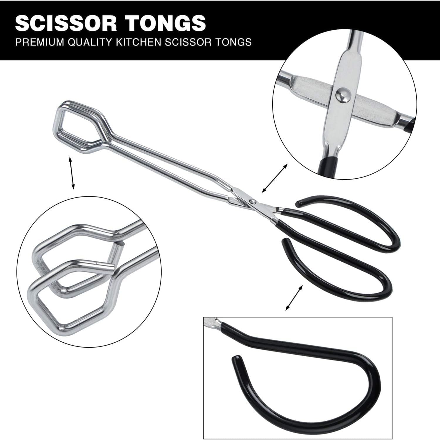 3 Pack Stainless Steel Scissor Tongs Cooking Scissor Tongs Kitchen Baking Bread Food Tong Barbecue Grilling Tongs Tool for Flipping Food image number 2