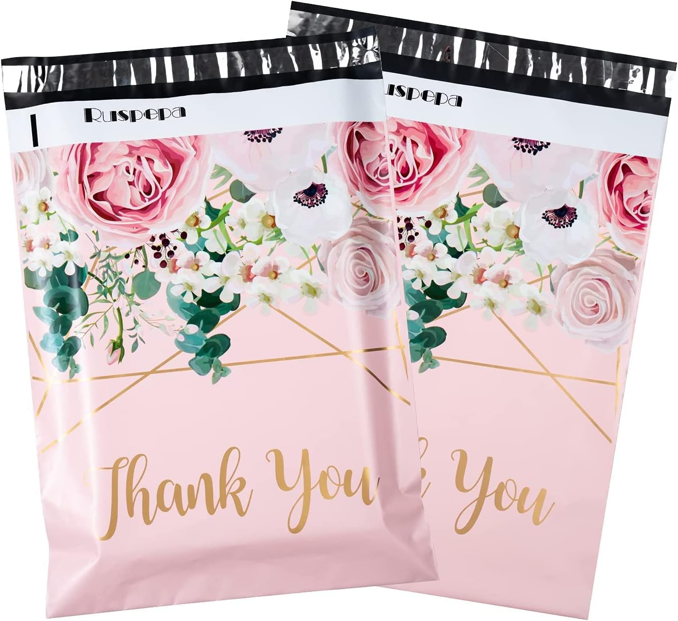 Postage Bags 30X40Cm - 3 Mil Heavy Duty - Tear-Resistant with Self-Sealing Strip Thank You and Flower Design Pink Shipping Bags for Gift Clothes Shoes Packaging, Mailing - 50 Pack image number 1