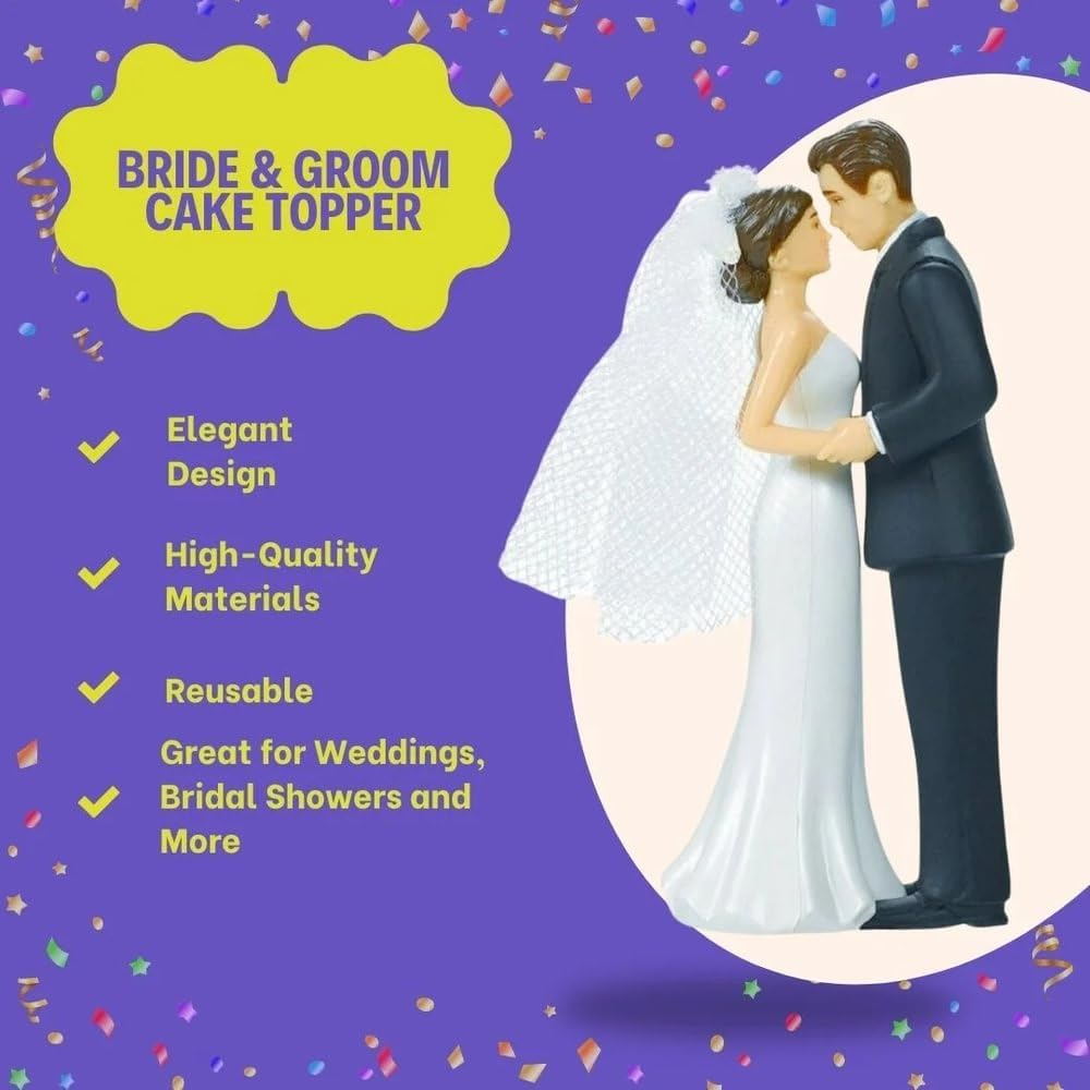 Bride & Groom with Bouquet Cake Topper | Wedding and Engagement Party, 3 Ct. - Black And White image number 2