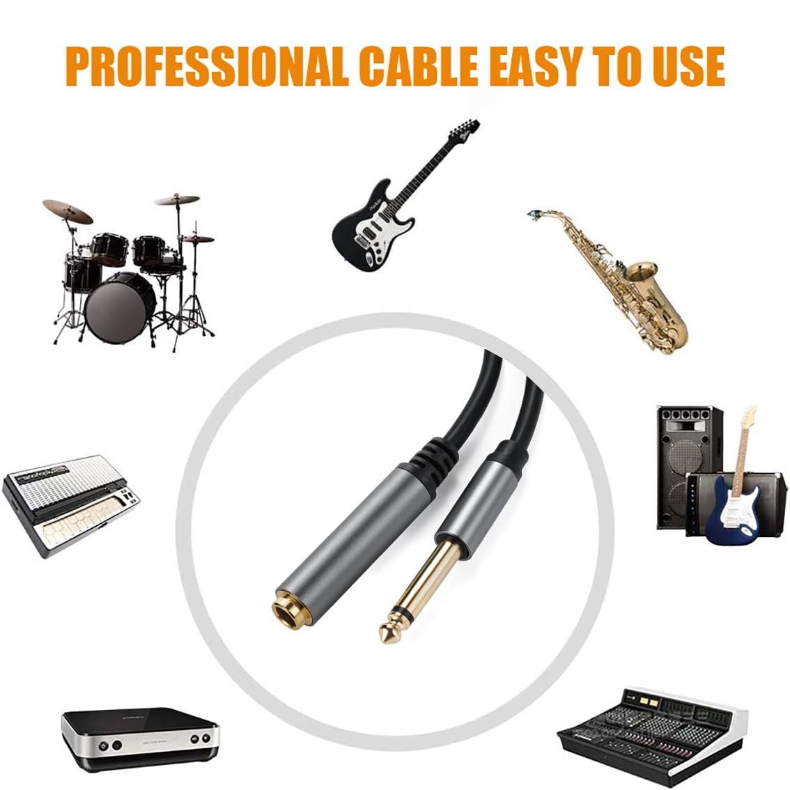 Tunghey 1/4" Mono Male to Female Audio Extension Cable 6.35Mm TS Guitar Extension Cable for Amplifiers, Instruments, and Microphone (5M) - 1.8M image number 6