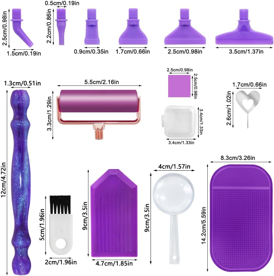 Diamond Art Accessories Tools, Finegood Diamond Art Painting Kits 5D Diamond Art Drill Pen Kits with Screw Pen Tips Roller Brush Glue Clay Trays Diamond Art Kits Set image number 5