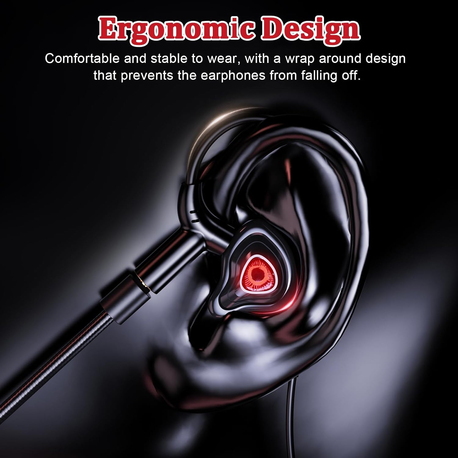 Gaming Earphones, 3.5Mm Wired Earbuds, Stereo Gaming Earbuds, PC Headset In-Ear Hearphones with Detachable Microphone & Volume Control for PC, Laptop, Phone image number 6