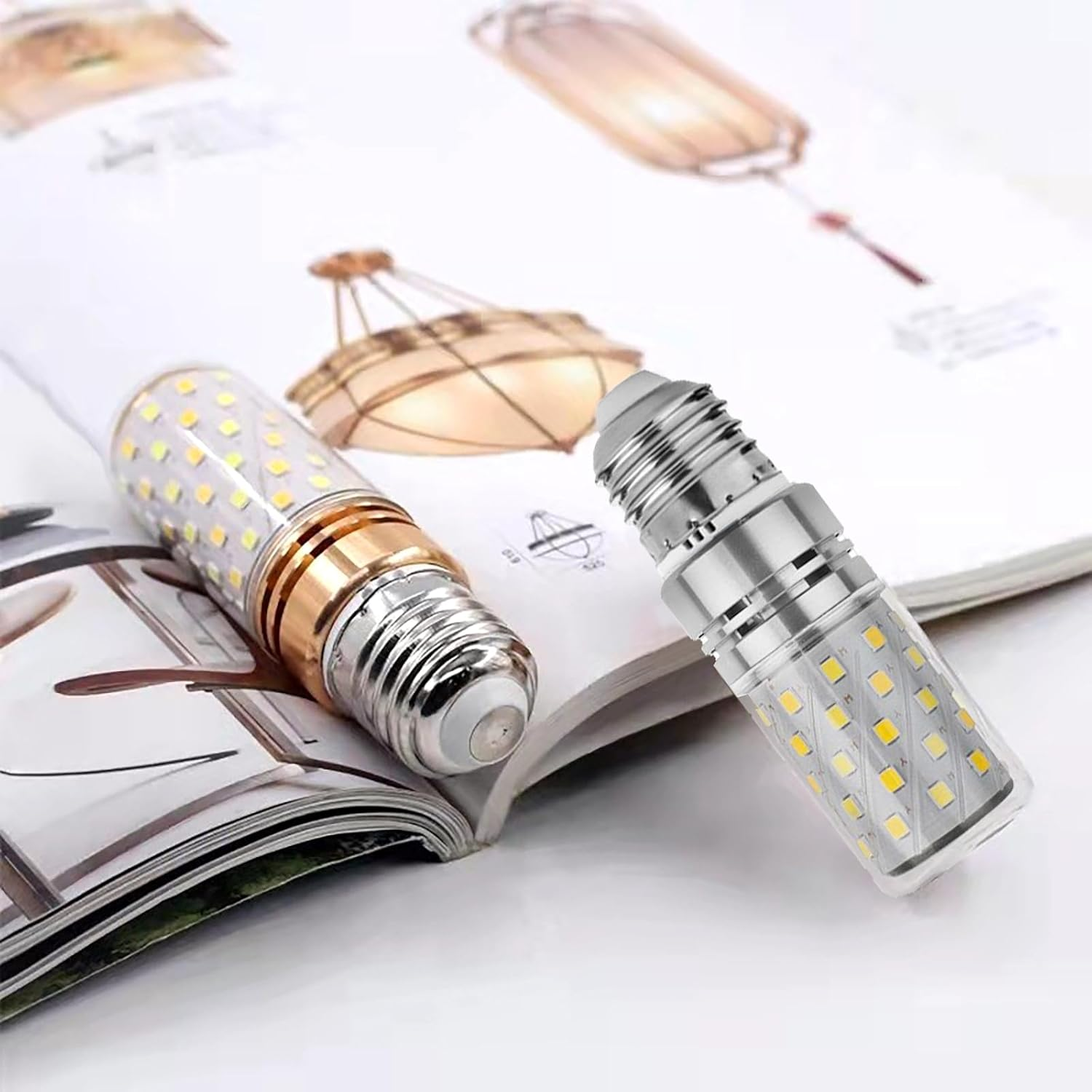 2Pcs E27Led Corn Bulb, Energy-Saving Led Light Bulb,E27 Edison Screw Bulb,12W Constant Current Model White Light 6000K,280&deg; Beam, Household Non-Dimmable，No Flash [Silver,Gold]