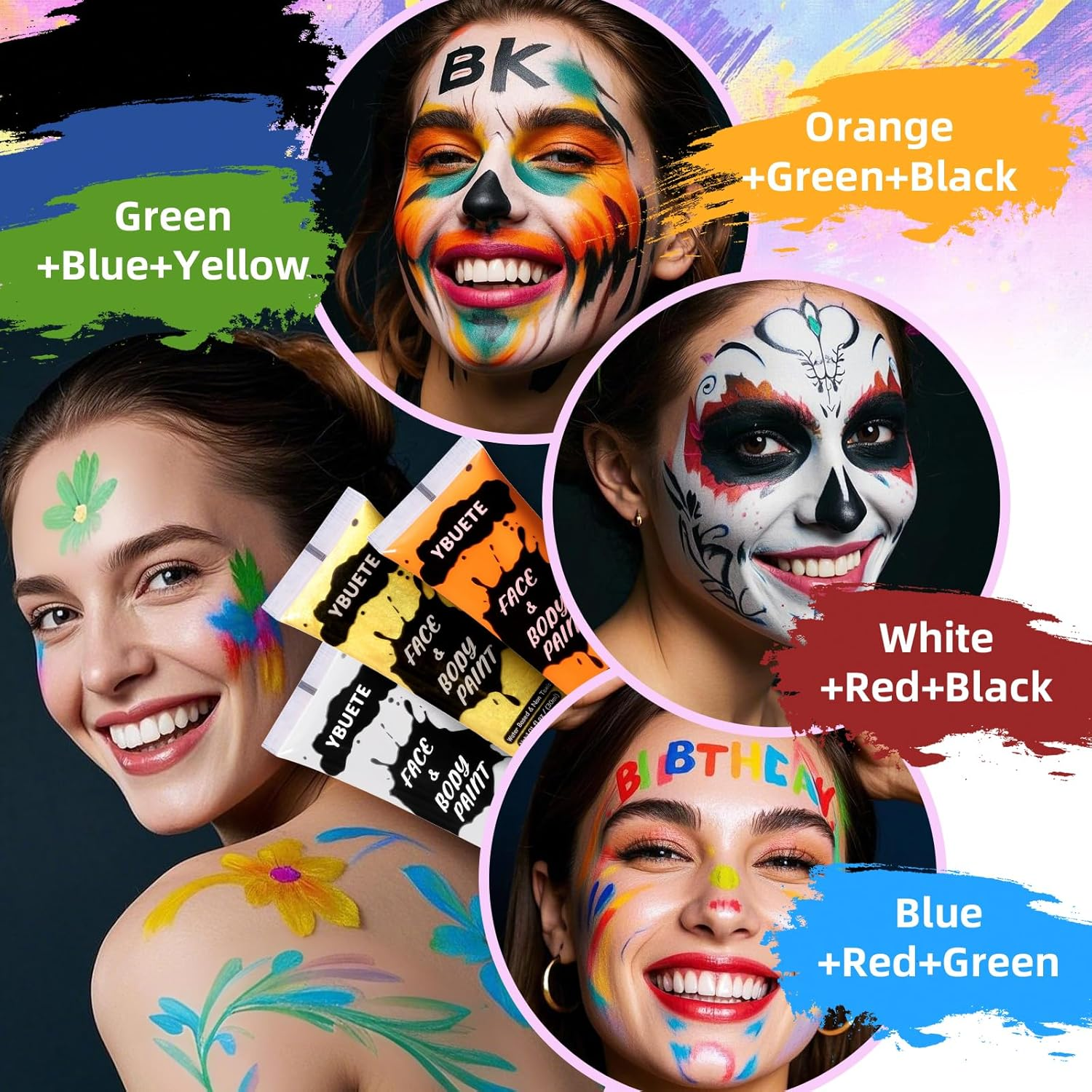 9 Colors Face Body Paint Set, Professional Paint Set for Halloween Cosplay Costume Party, Full-Coverage Multi-Color Cream Makeup Blendable Set for Adults Halloween Cosplay SFX Makeup Paint image number 5