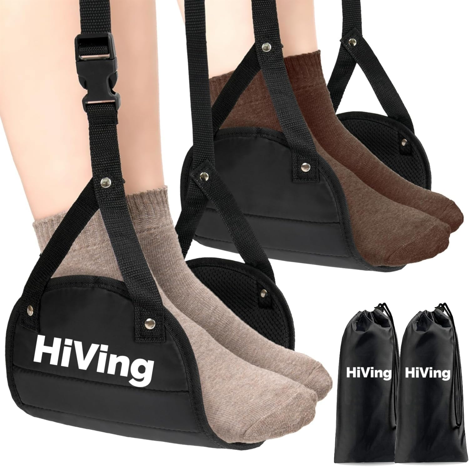Hiving 2Pcs Airplane Foot Rest,Portable Travel Footrest Flight Carry-On Foot Adjustable Height Foot Rest Travel Accessories Footrests Hammock image number 5