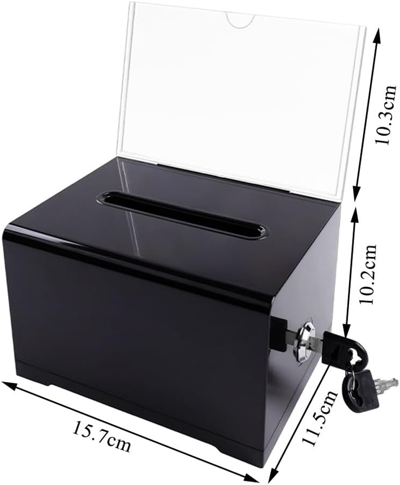 MOTRAIN Clear Acrylic Suggestion Box with Lock and Sign Holder, Donation, Ballot, Voting, and Fundraising Box for Charity, Office, and Events (6.1 X 4.5 X 8 Inches) (Black) image number 5