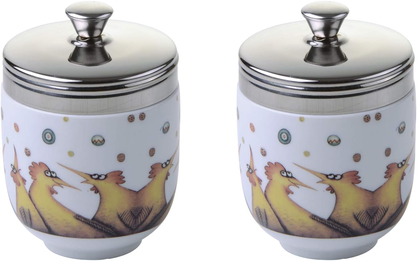 BIA International - Porcelain Egg Coddler - Set of 2 Multi-Coloured Porcelain Egg Poachers with Raining Eggs Design by Artist Clare Mackie, Kitchen Egg Boiler and Multi Cooker, Gift Boxed Packaged image number 4