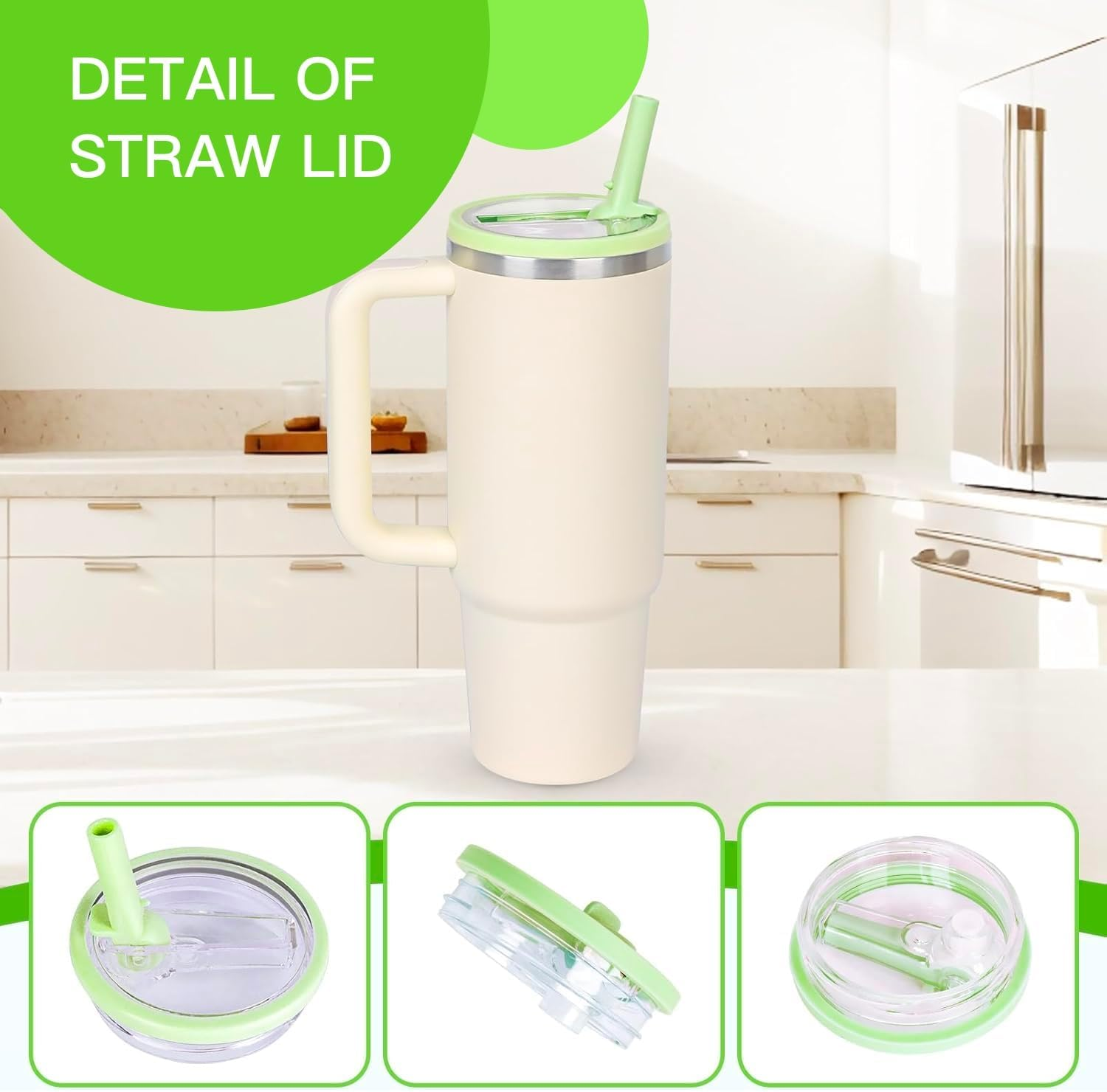30 Oz Reusable Leak-Proof Cap Top Cover Stanley Cup Accessory for Stanley, with Handle, Leak-Proof Splash-Proof Replaceable Stanley Cap (Green) image number 4