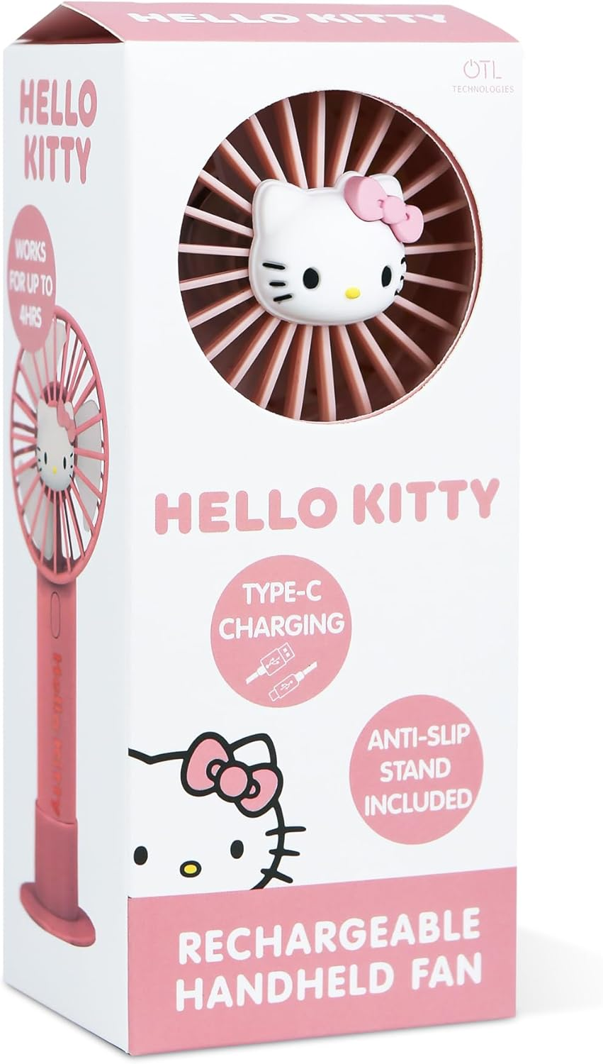 OTL Technologies HELLO KITTY PORTABLE HAND FAN with RECHARGEABLE BATTERY PINK and GOLD image number 4