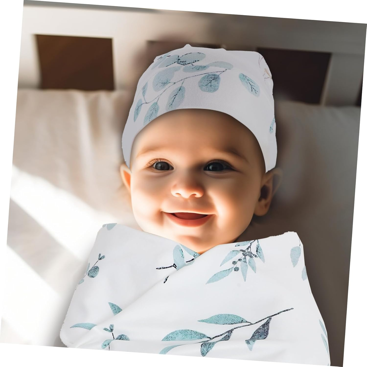 Newborn Swaddle Blanket with Hat and Headband Cute Birth Announcement Sign Soft Polyester Photography Prop for Comfortable Wrapping and Nursing image number 6