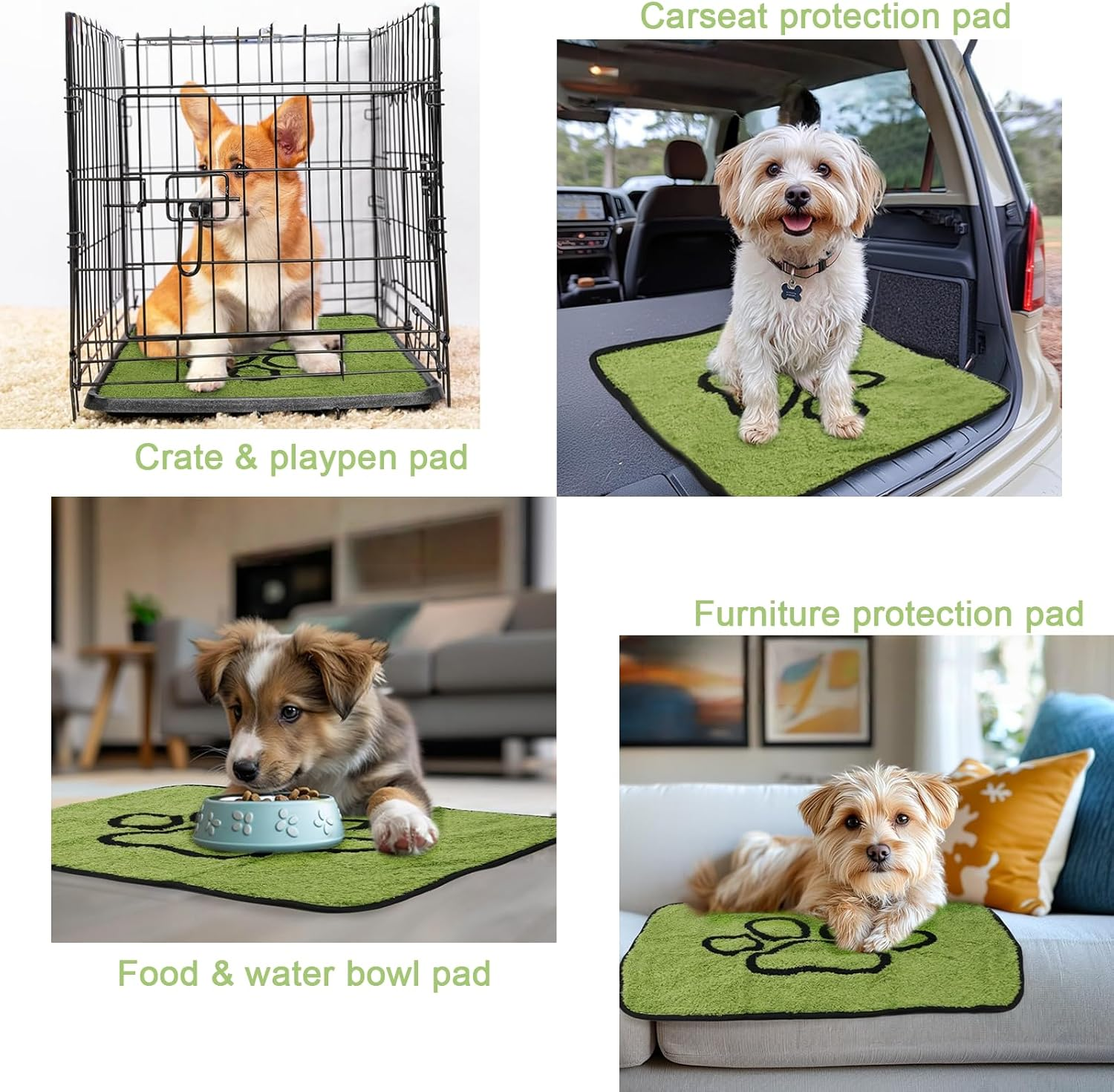 Jeyzuroa 1 Pack Washable Puppy Pads - Super Absorbent Reusable Pee Pads with Green Long Wool for Dog Potty Training (18"X24", Floor/Couch/Bed/Crate) image number 5