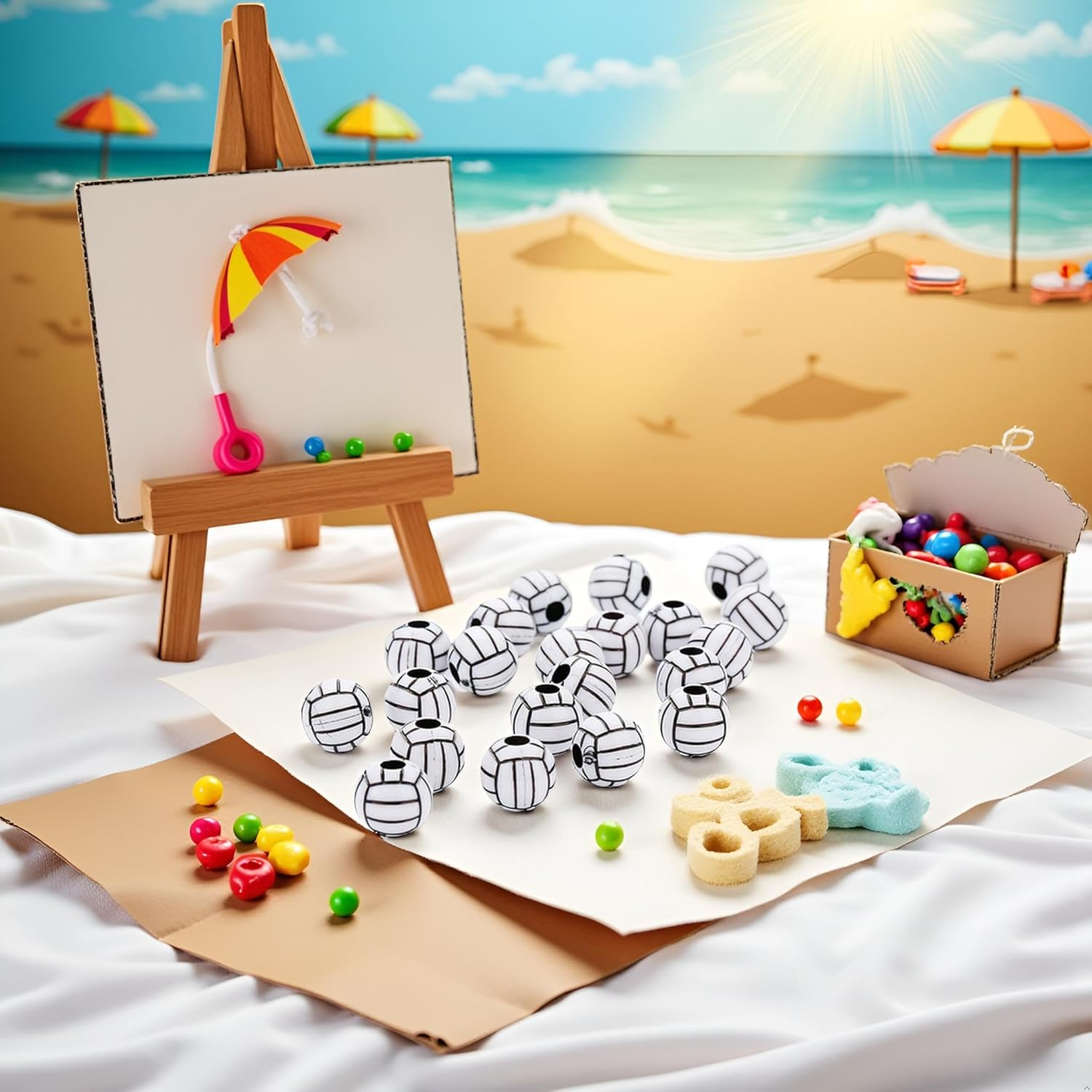 50Pcs Silicone Beads Acrylic Volleyball Bead, Big Hole Volleyball Beads round Loose Beads Spacer Beads for DIY Necklace Bracelet Pendant Making Heart Beads, Art Crafts Sewing (15Mm)