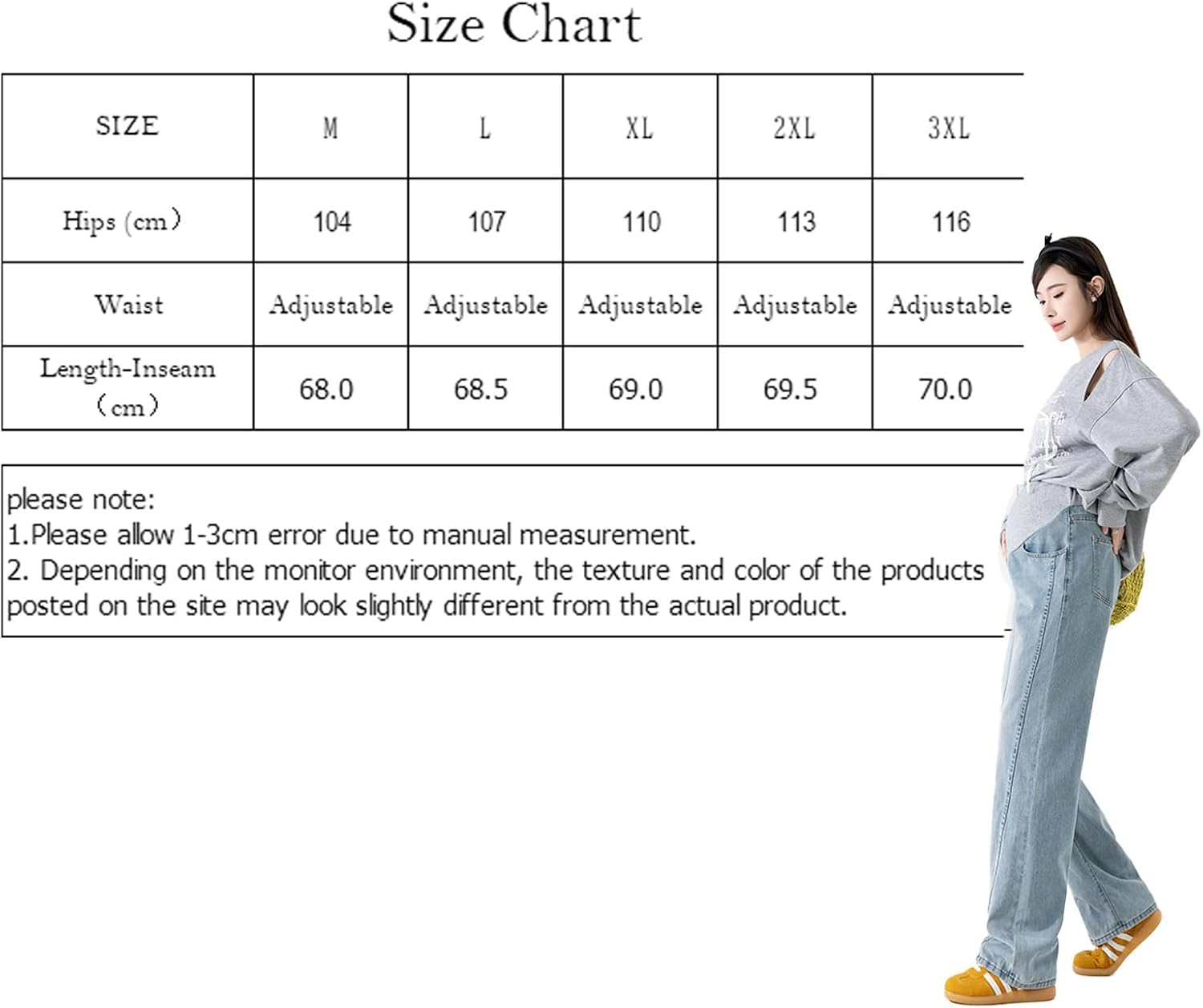 Pregnancy Jeans before & after Birth: Slim Wide Leg, Loose Fit, Soft Denim with Adjustable Strap - for Women under 170 Cm, with Practical Pockets image number 1