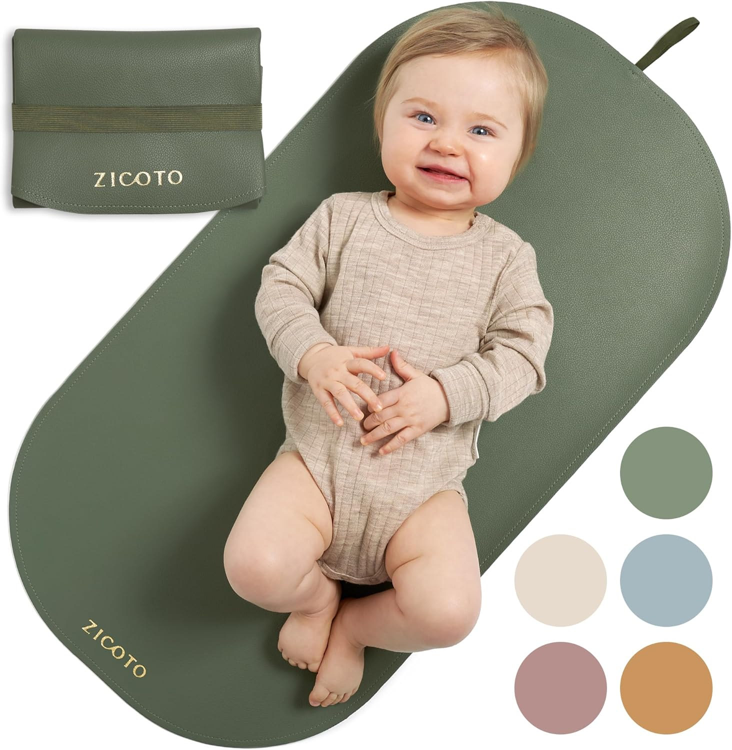 Stylish Vegan Leather Changing Pad for Your Baby - Soft and Easy to Wipe Clean Changing Mat for On-The-Go or at Home Use - Lightweight and Foldable Mat That Perfectly Fits into Any Diaper Bag - Beige image number 5