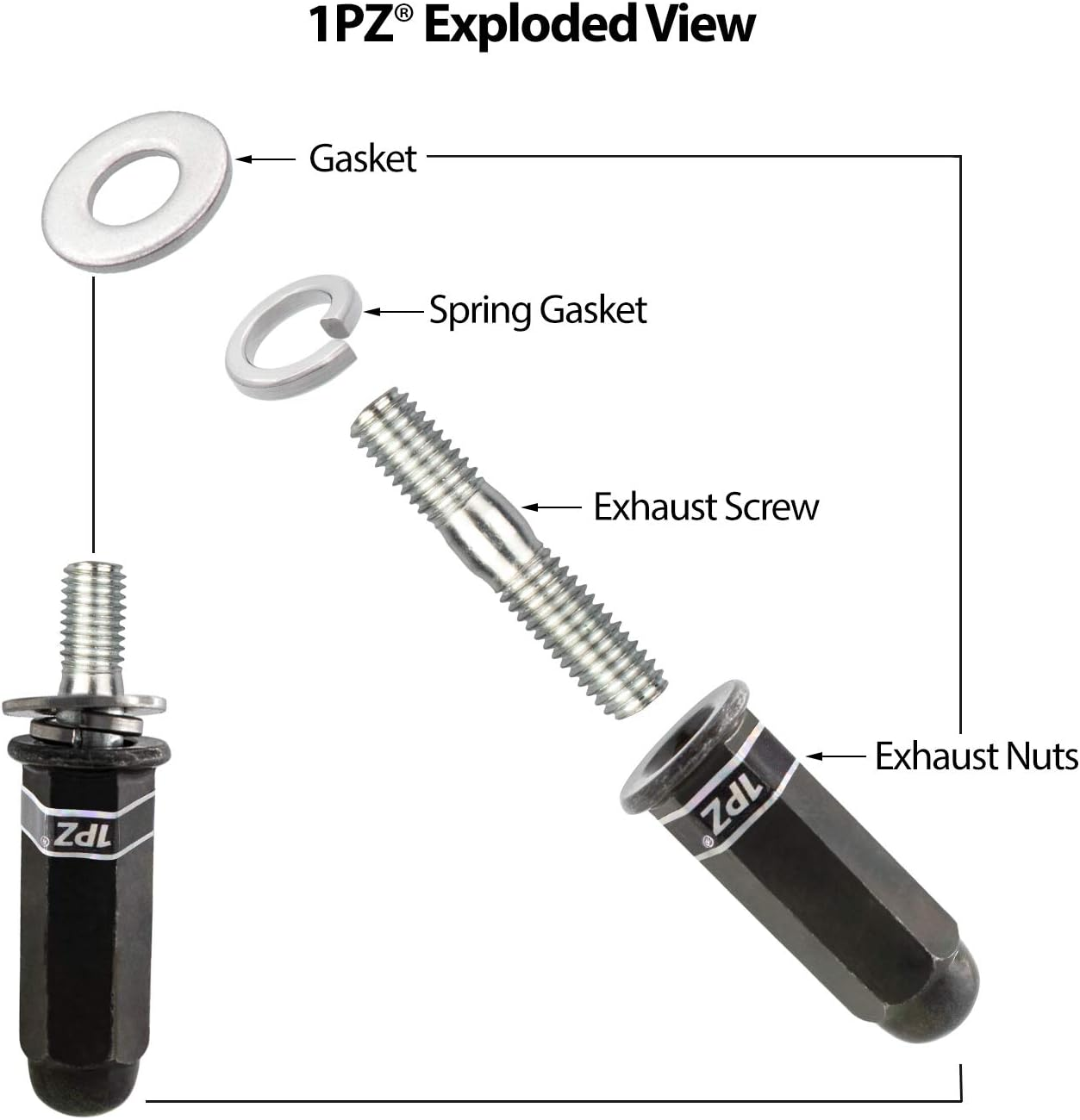 1PZ MG2-EG5 Premium Exhaust Bolt and Gasket for GY6 50 Cc 70Cc 90 Cc 110Cc 125 Cc 150Cc Scooters image number 3