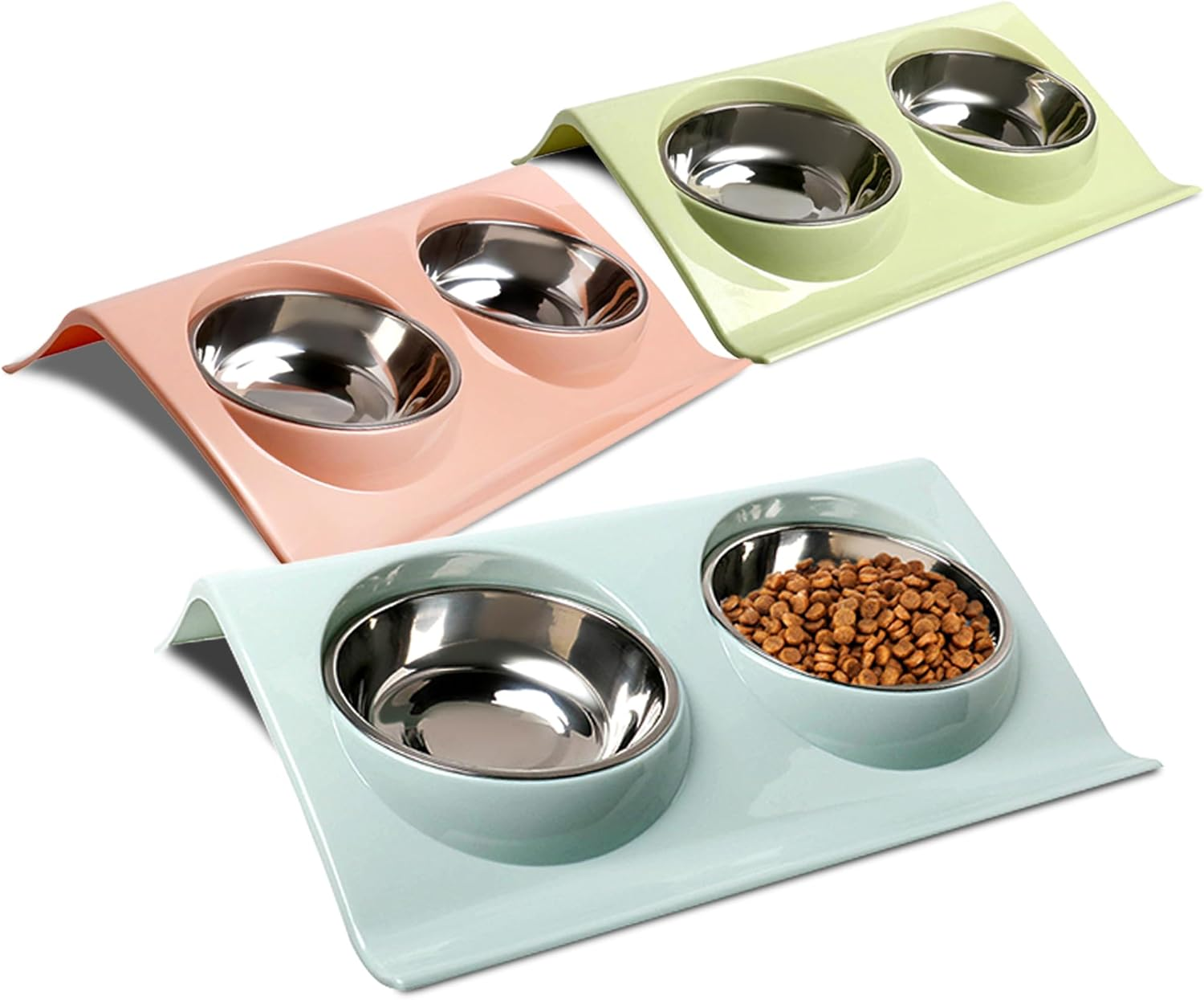 Cat Bowl, Set of 3, Stainless Steel Feeding Bowls with 15 Degree Tilt, Feeding Bowl Cat Raised Feeding Bowl, Water Feeding Bowl