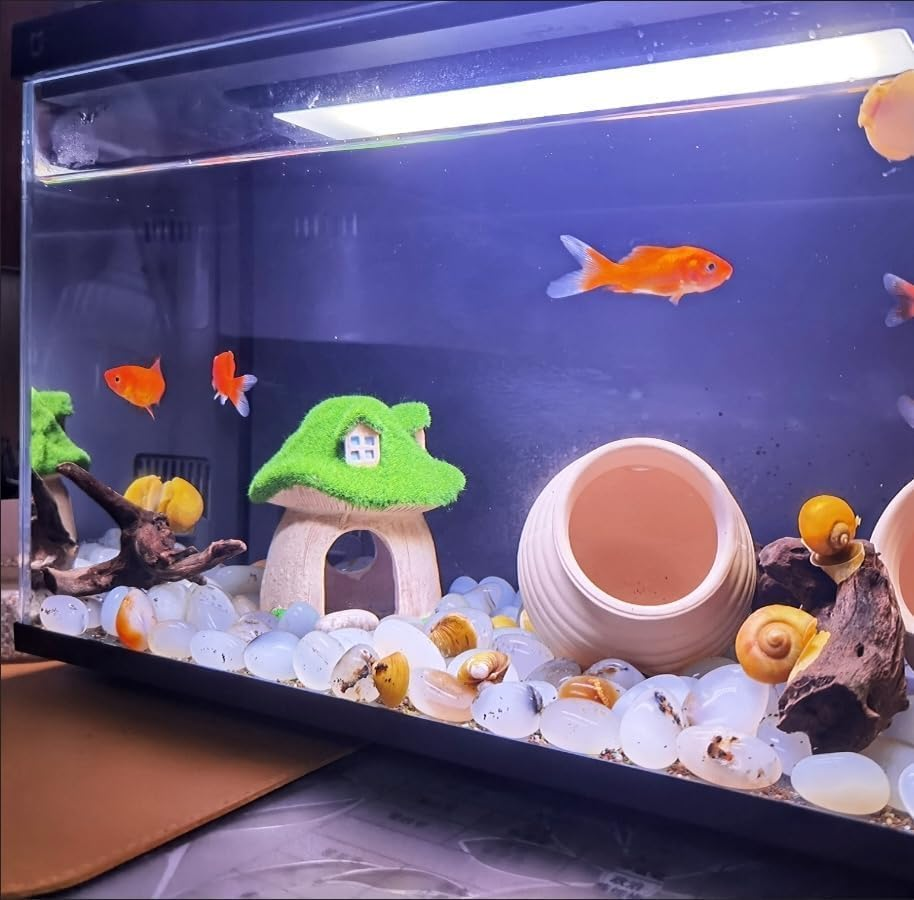 Fish House for Aquarium Aquarium Decorations Fish Hideout Mushroom Fish Tank House with Lifelike Moss (Mushroom) image number 2