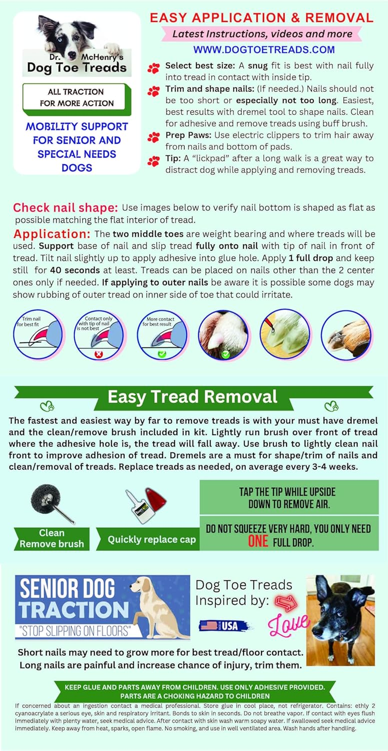 Dr. Mchenry'S Dog Toe Treads, Set of 24, Adhesive, Cleaning Brush, Increased Traction, Dog Mobility Support, X-Large Kit- Weight: 60-150 Lbs. 1.6 Oz. image number 3