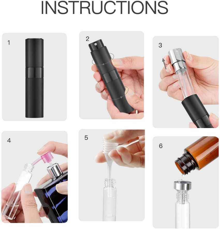 LISAPACK 8ML Atomizer Perfume Spray Bottle for Travel (3 PCS) Empty Cologne Dispenser, Portable Sprayer (Black, Silver, Grey) image number 5
