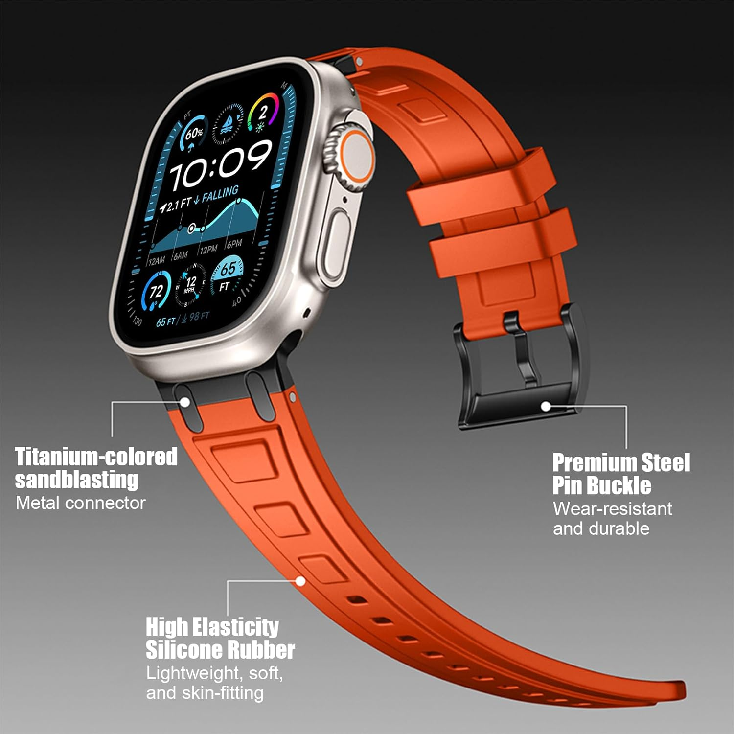 Stainless Steel Adapter Compatible with Apple Watch Series 11/10 Strap 46 Mm, Ultra 3/2/1 49 Mm Silicone Straps Compatible with Iwatch Series 9/8/7/6/5/4/SE3 Band 45 Mm/44 Mm image number 1