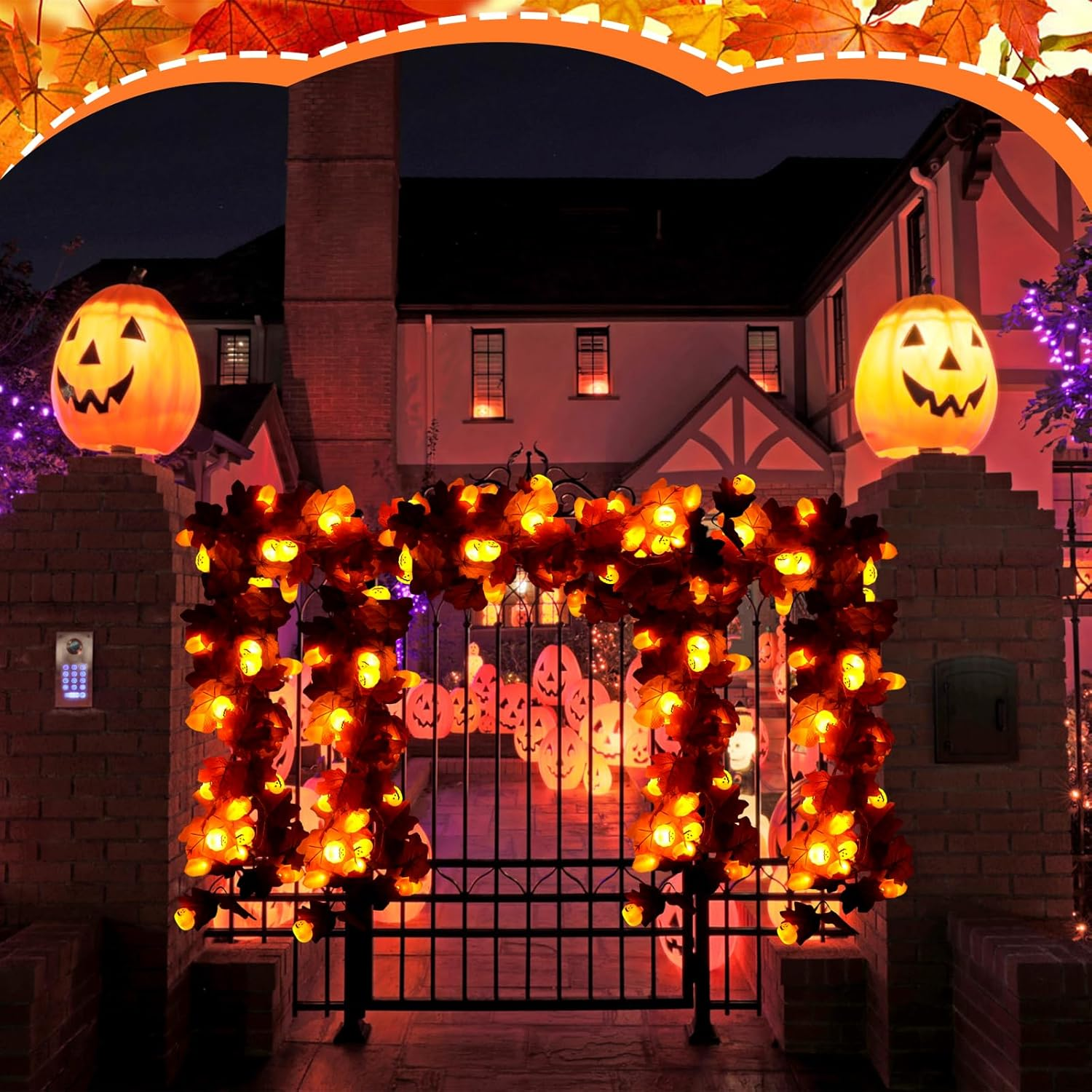 CYIOU Autumn Decoration Fairy Lights Halloween Decoration 3 M 20 LED Maple Leaf Acorns Pumpkin Fairy Lights Maple Leaves Garland Battery Operated for Halloween Autumn Thanksgiving Indoor Outdoor image number 1